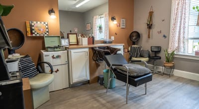 Interior view of a salon area in the facility