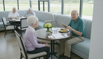 Residents enjoying a meal in the dining room