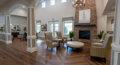 Interior view of a welcoming common area with seating
