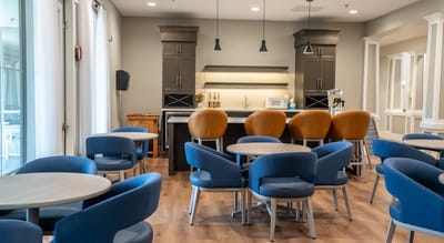 A cozy common area with modern seating
