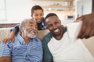 A family enjoying time together on a couch