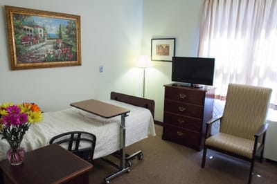 Citadel at Saint Benedict, Nursing Home in Niles, IL — Cozy senior living room with a bed and furniture