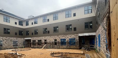 Exterior view of Watercrest Fredericksburg building under construction