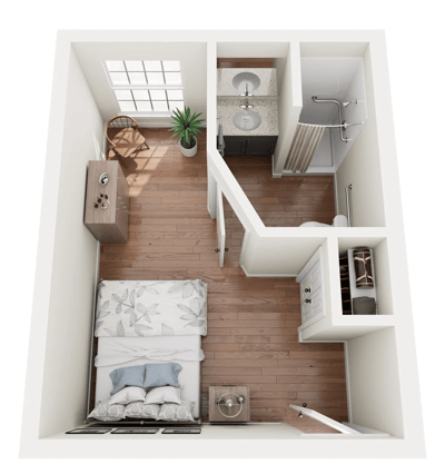 A layout of a private resident room