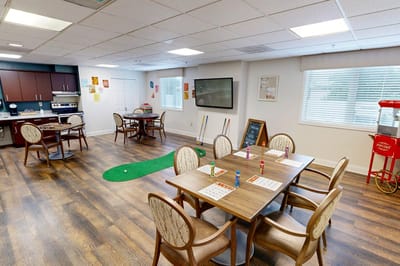 Activity room with tables for games and activities