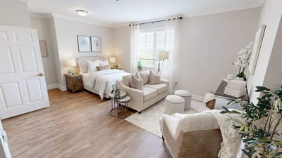 Comfortable and inviting resident room with natural light