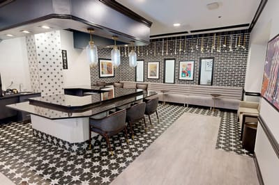 Interior view of a stylish common area with lounge seating
