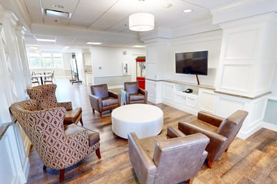 Common area with seating in a senior living facility