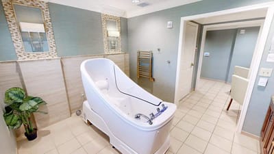 Interior view of a bathing area in the facility