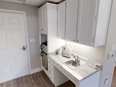 Clean kitchen area in a senior living facility