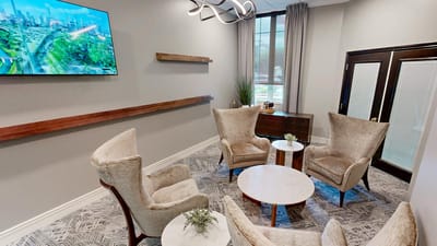 Comfortable interior seating area with modern decor