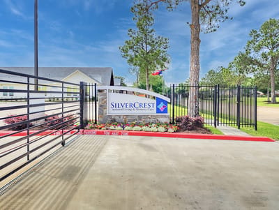 Exterior view of SilverCrest Assisted Living entrance sign