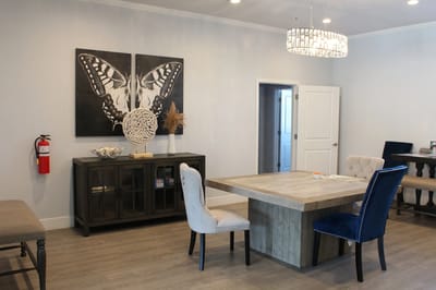 Modern common area with stylish decor and seating