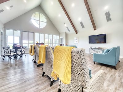 Interior view of a common area with residents