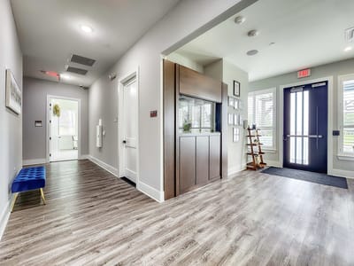 Interior hallway in a modern assisted living facility