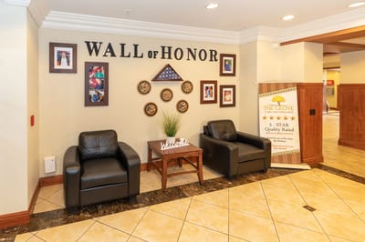 Interior view of the Grove's Wall of Honor and seating area
