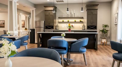 Bright dining room with modern furnishings