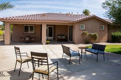 Outdoor seating area in a residential facility.