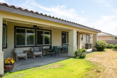 Patio area with seating and garden space