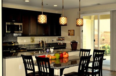 Modern kitchen with a large granite countertop