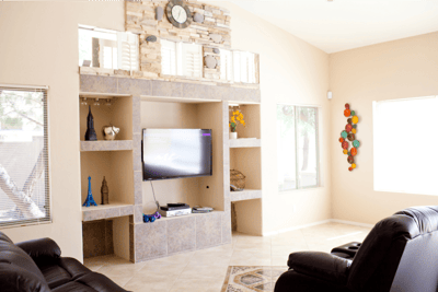 Bright interior living space with decorative elements.