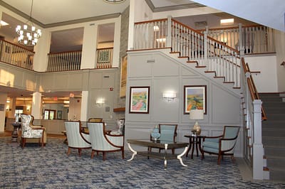 Spacious and welcoming lobby area with seating