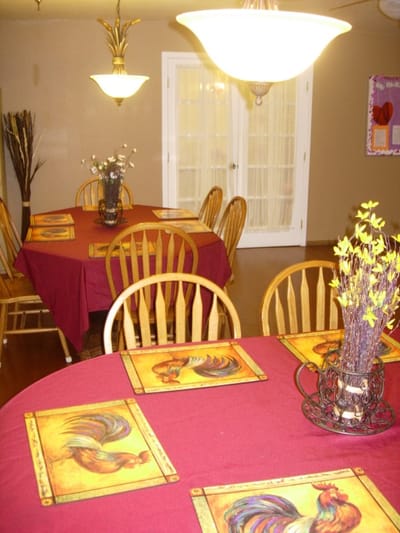 Dining area set with tables and chairs