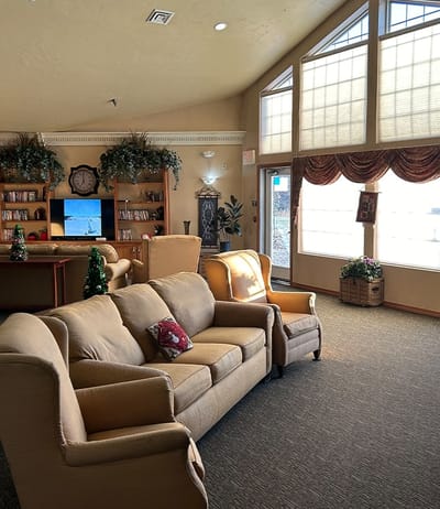 Cozy common area with comfortable seating and decorations