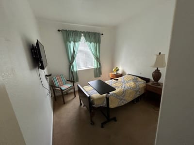 Cozy private bedroom in assisted living facility