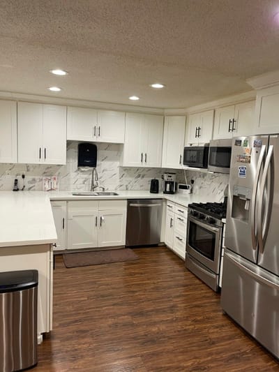 Modern kitchen interior with stainless steel appliances