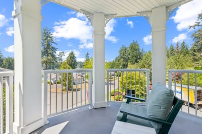 View from a covered balcony overlooking the grounds