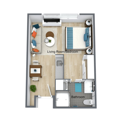 Floor plan of a living space with labeled areas