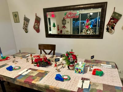Dining table decorated for Christmas