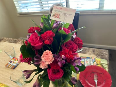Colorful birthday bouquet in a common area