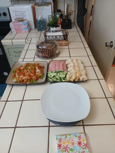 Food items arranged on a kitchen counter