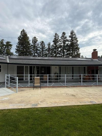 Exterior view of a care facility with outdoor space.