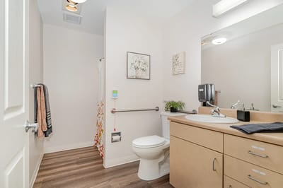 Bright bathroom with modern fixtures and decor