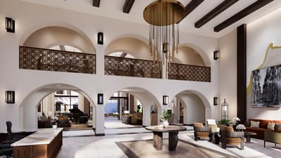 Bright and elegant lobby area with seating and decor