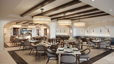Elegant dining area with sparkling chandeliers