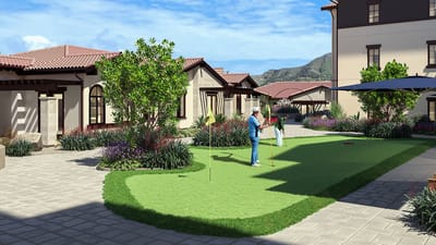 Residents playing lawn games in a garden