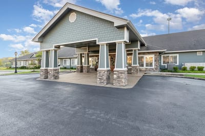 Exterior view of Barathaven Memory Care entrance