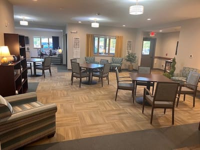 Interior common area with seating and tables