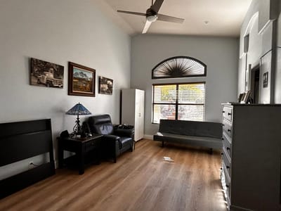 Bright interior room with comfortable seating