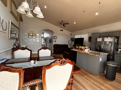 Interior view of a cozy common area with furniture