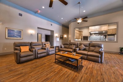 Comfortable common area with seating and decor