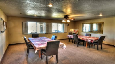 Interior dining area with tables and chairs