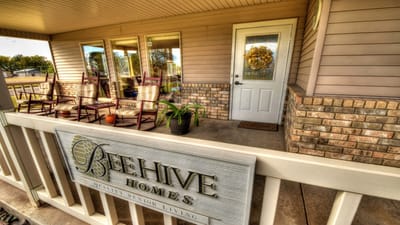 Facility logo displayed on the front porch