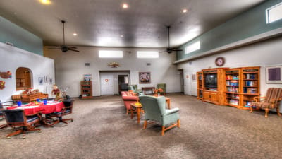Interior view of a common area with seating and decor