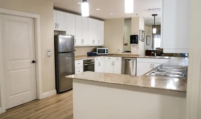 Bright, modern kitchen in a senior living facility
