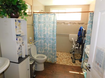 Clean bathroom space with safety equipment